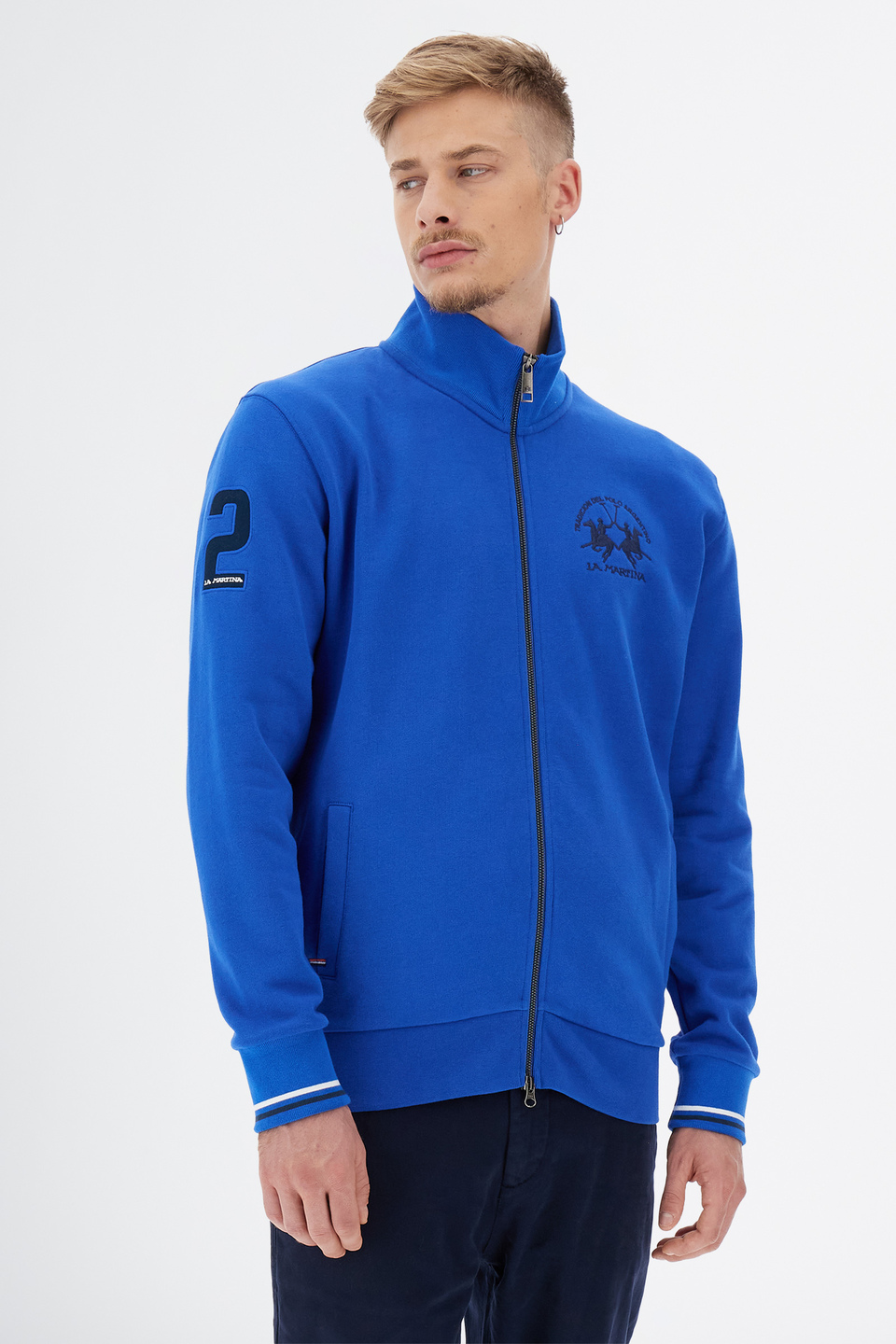 Men’s Essential long-sleeved sweatshirt in full-zip cotton blend | La Martina - Official Online Shop