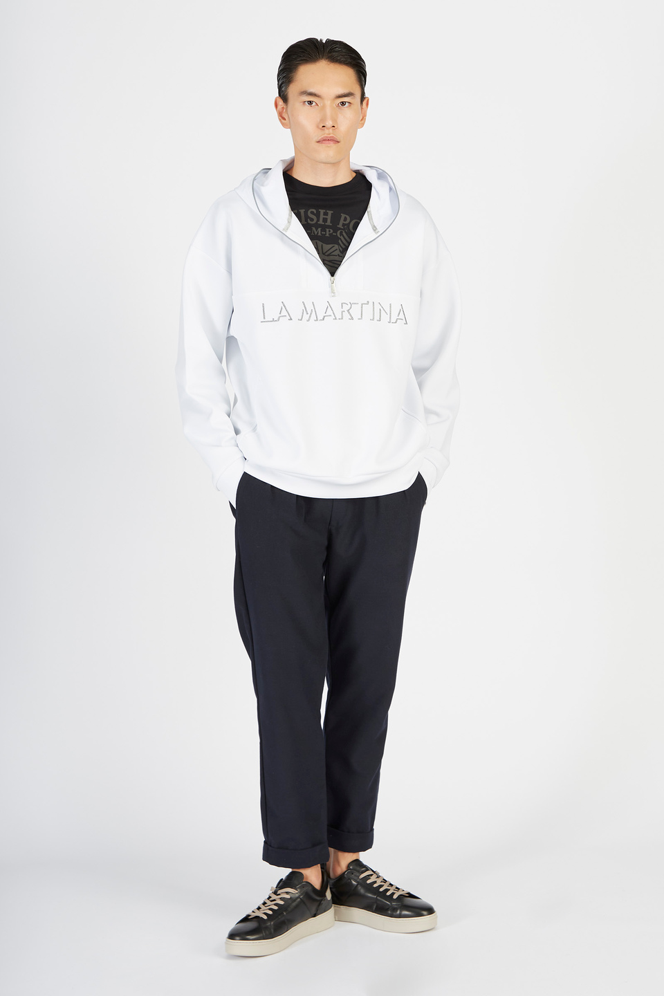 Men’s sweatshirt in cotton blend with oversize long sleeves | La Martina - Official Online Shop