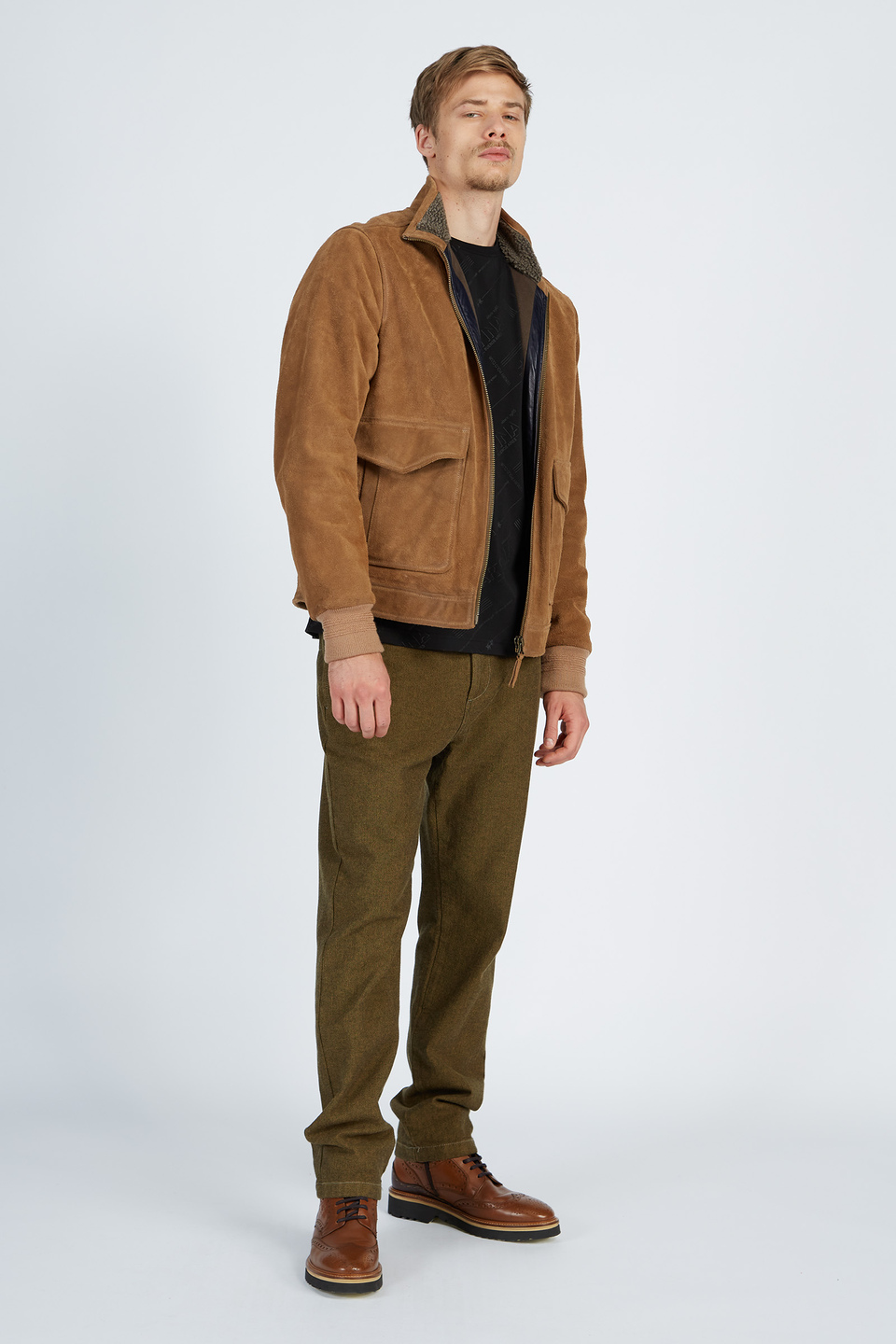 Men’s leather jacket with front regular fit zip closure | La Martina - Official Online Shop