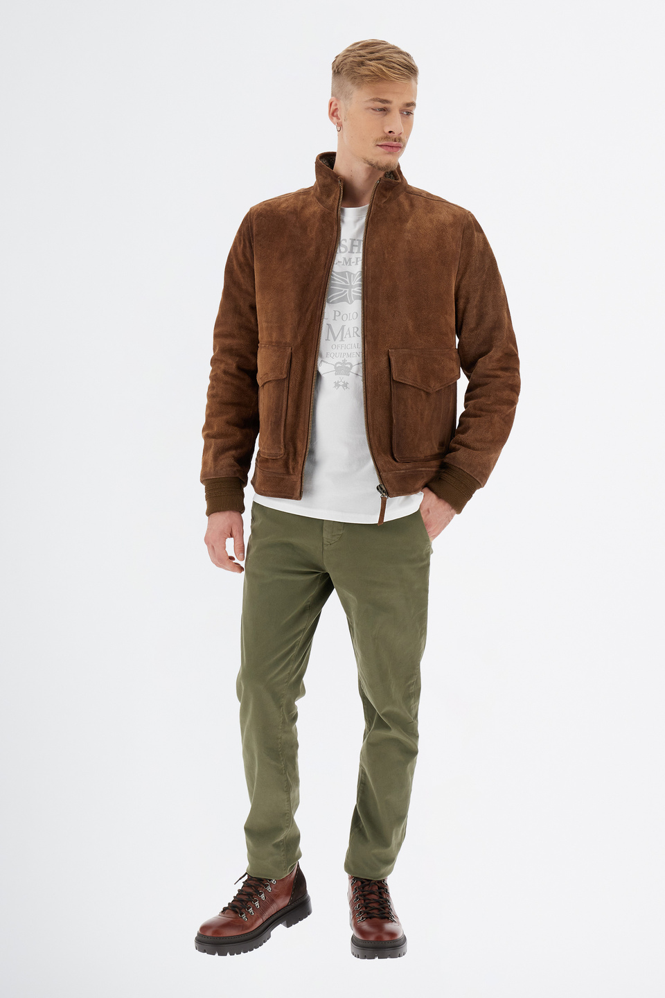 Men’s leather jacket with front regular fit zip closure Sequoia La ...