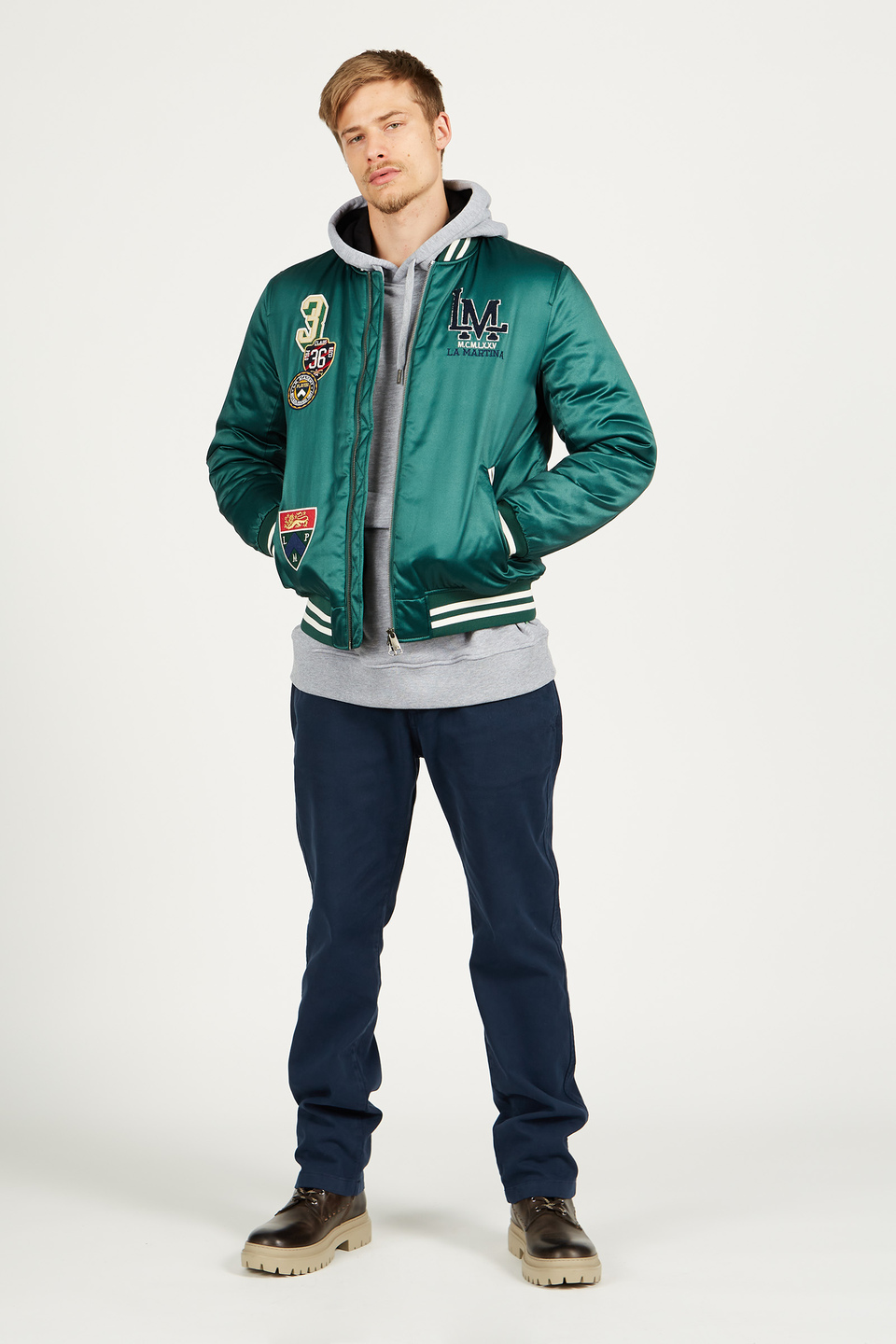 Men's bomber jacket in satin effect cotton blend, regular fit | La Martina - Official Online Shop