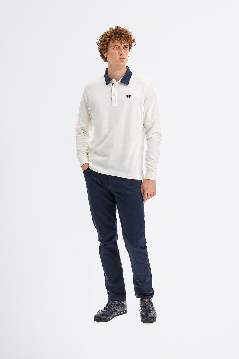 Men’s polo shirt with long sleeves in regular fit jersey cotton | La Martina - Official Online Shop