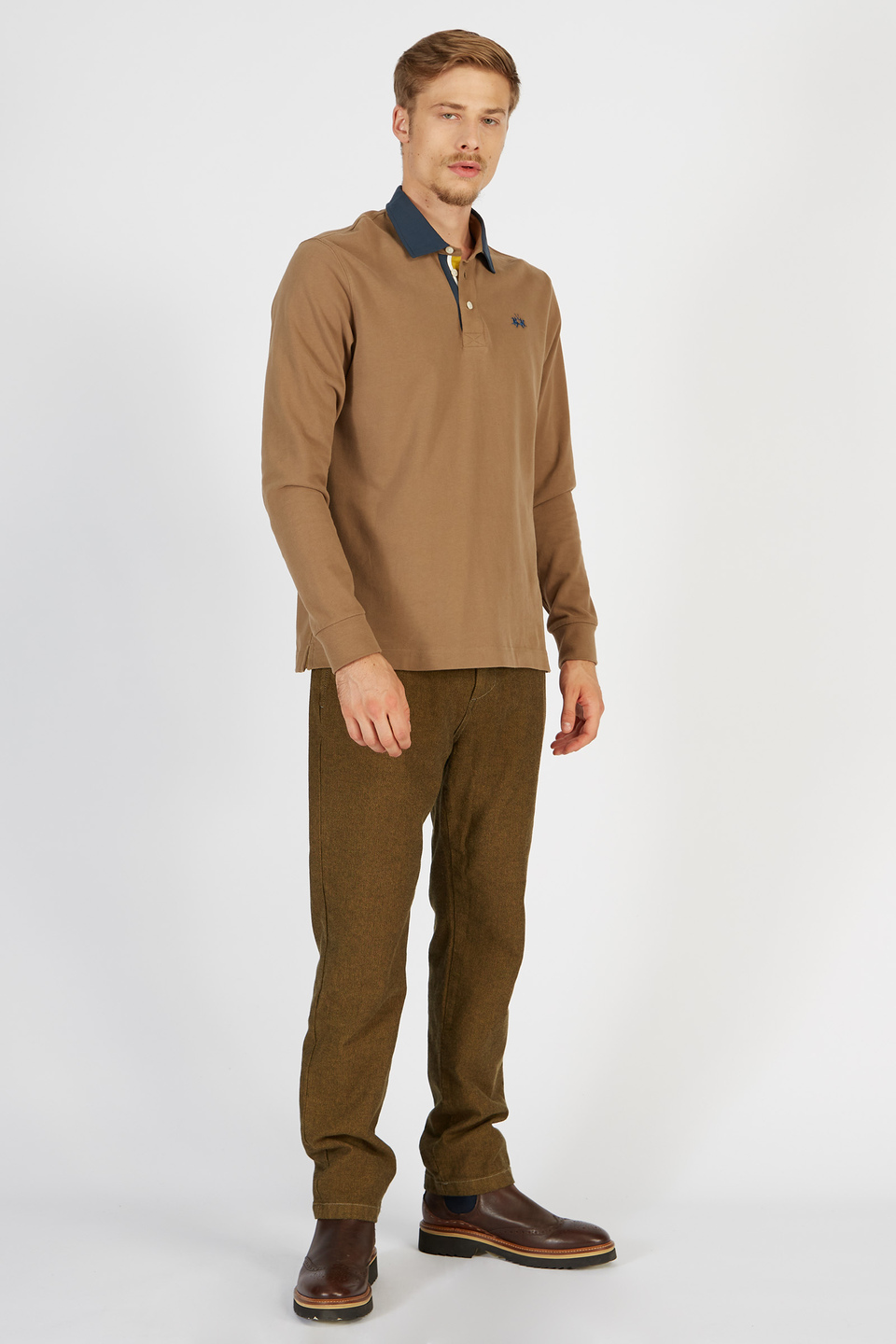 Polo homme à manches longues en jersey de coton à coupe classique | La Martina - Official Online Shop