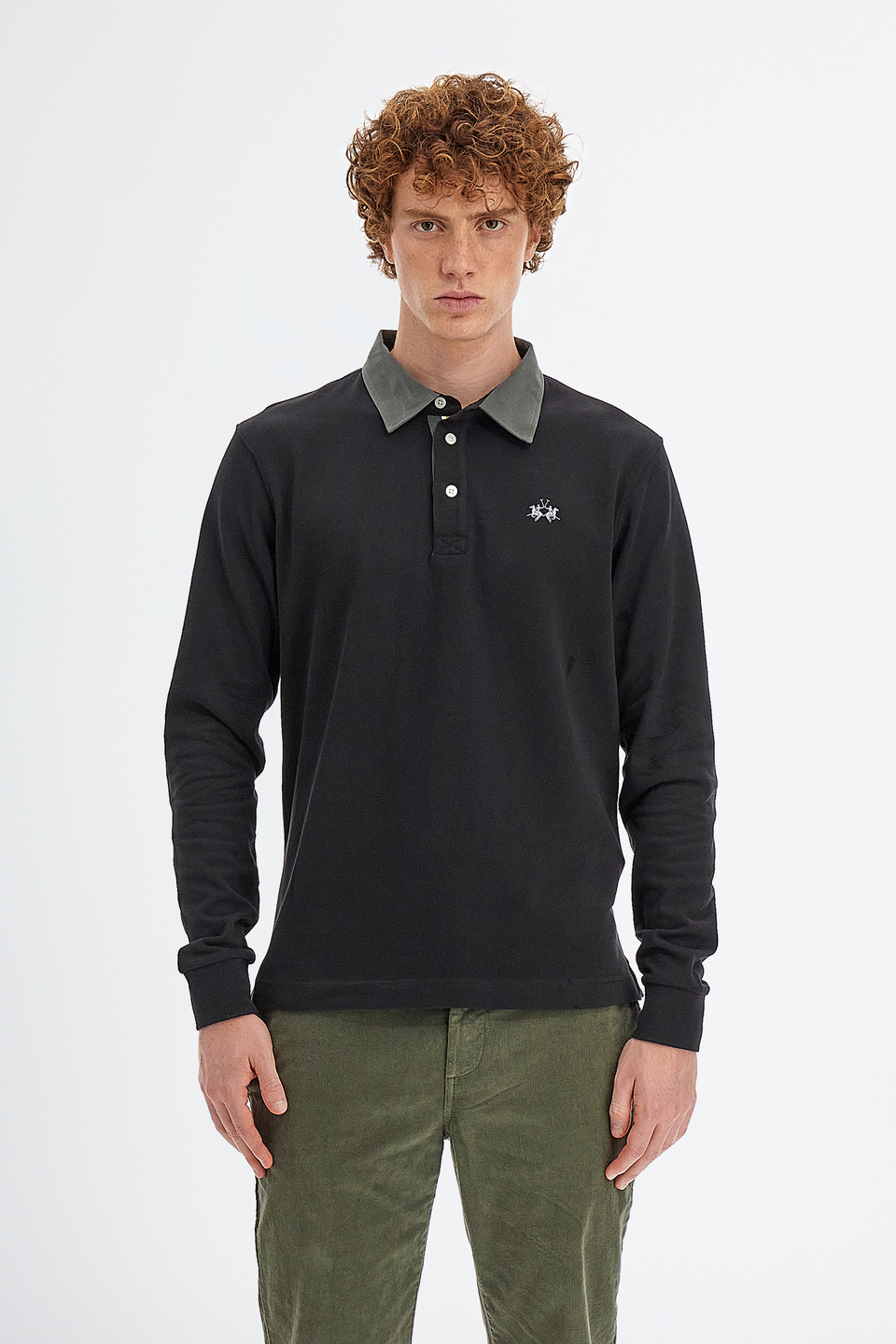 Men’s polo shirt with long sleeves in regular fit jersey cotton | La Martina - Official Online Shop