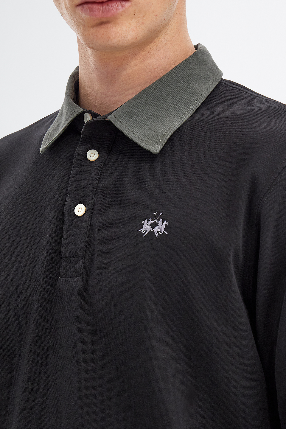 Langärmeliges Herren-Poloshirt aus klassisch geschnittenem Baumwolljersey | La Martina - Official Online Shop