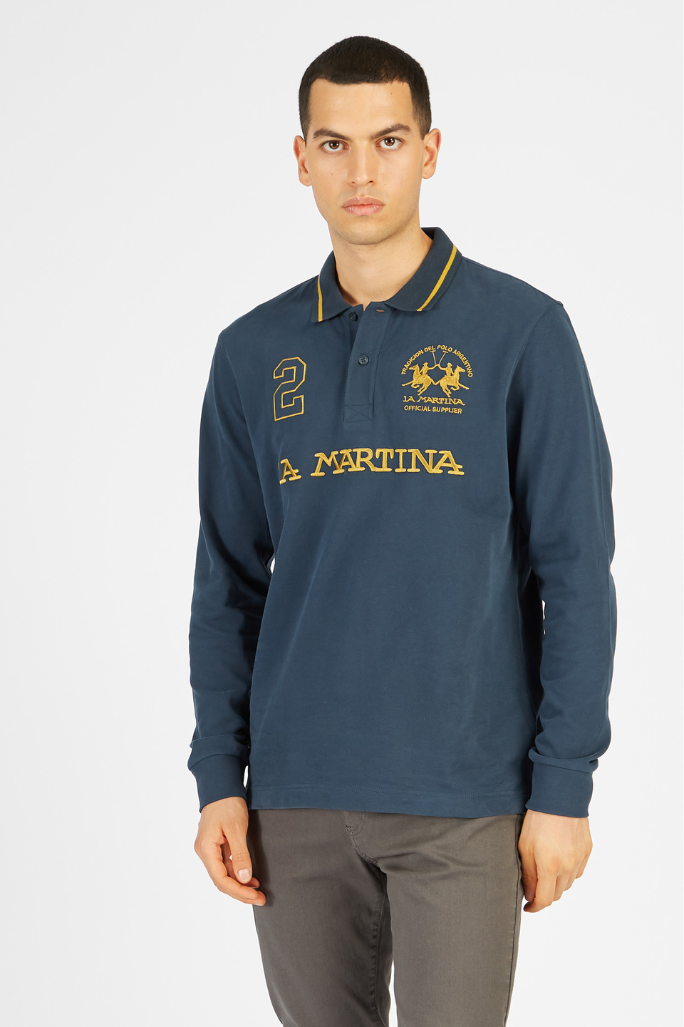 Graveren temperatuur Nederigheid Men's 100% regular fit cotton polo shirt with long sleeves Navy/Honey La  Martina | Shop Online
