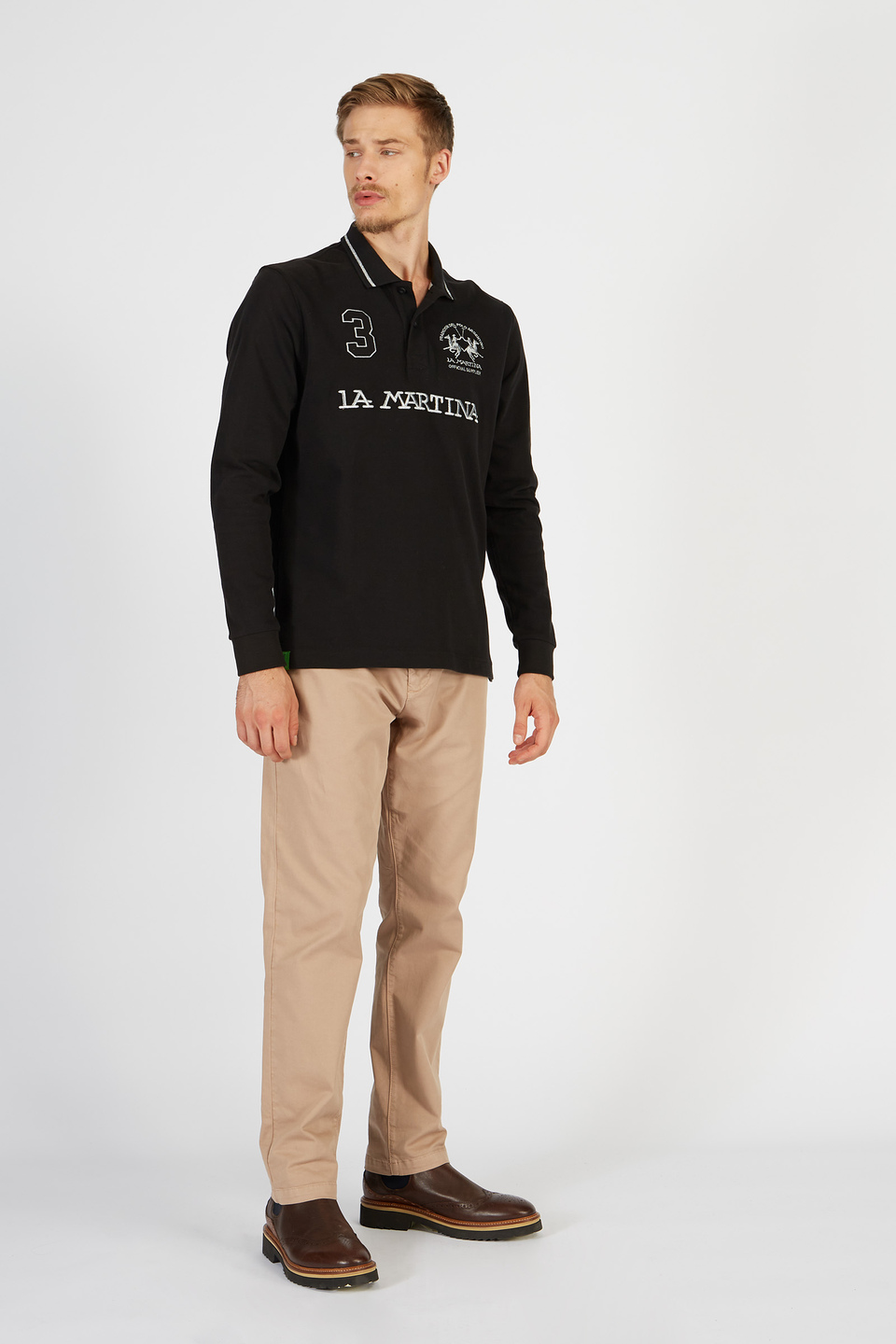 Men’s 100% regular fit cotton polo shirt with long sleeves | La Martina - Official Online Shop