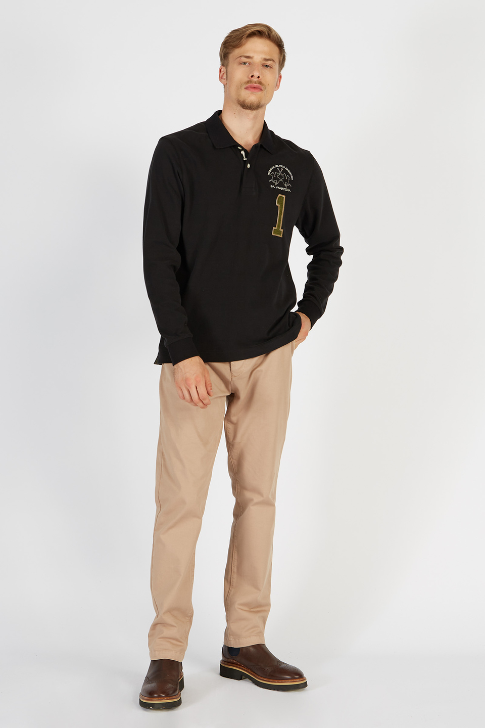 Men’s Iconos polo shirt with long sleeves in regular fit cotton | La Martina - Official Online Shop