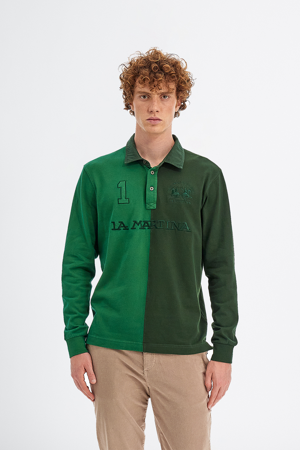 Herren-Poloshirt aus Baumwolle mit langen Ärmeln | La Martina - Official Online Shop