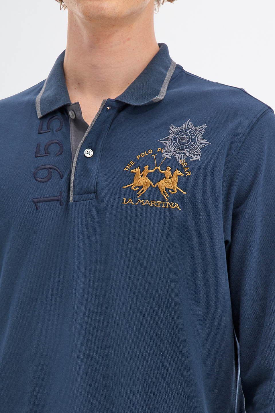 Polo Guards hommes avec manches longues en coton piqué stretch | La Martina - Official Online Shop