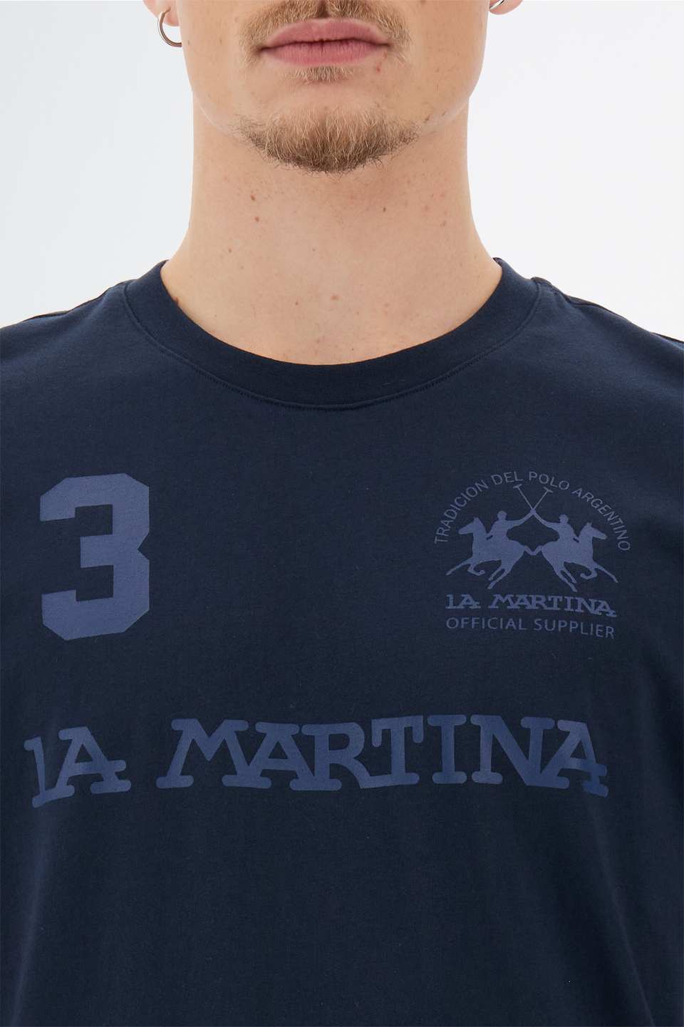 Camiseta de manga corta con cuello redondo en algodón 100% corte regular | La Martina - Official Online Shop