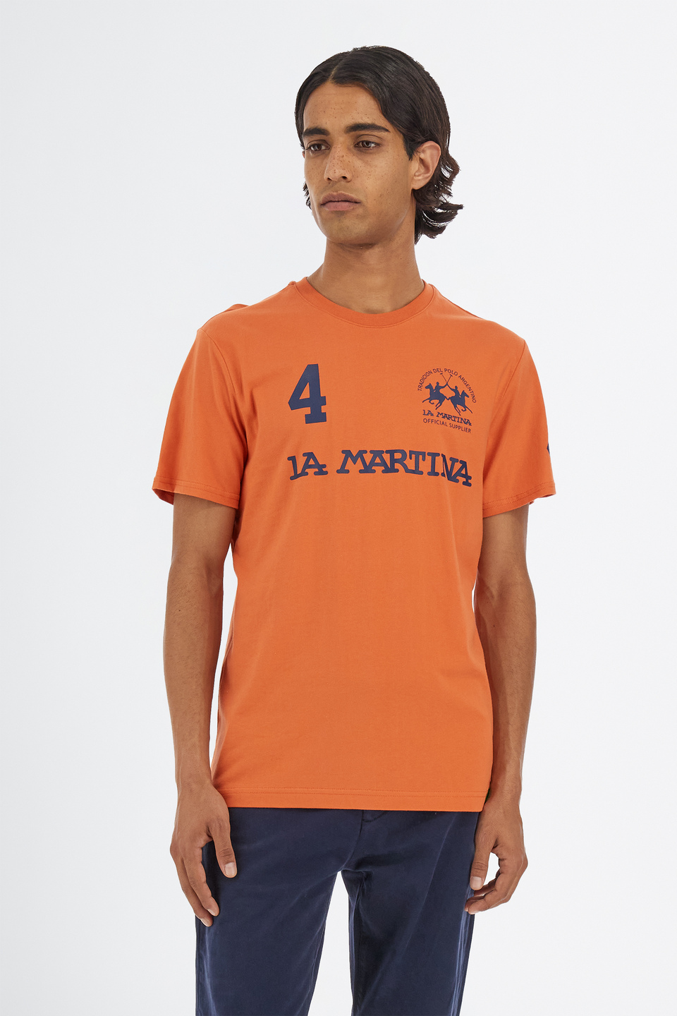 Men’s short-sleeved crew neck t-shirt in 100% regular fit cotton | La Martina - Official Online Shop