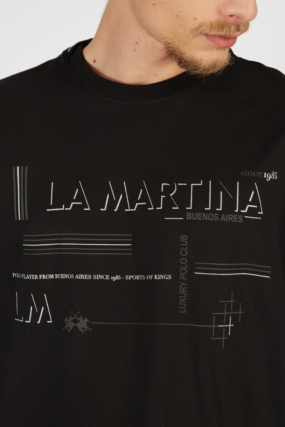 Camiseta de algodón elástico de cuello redondo de manga corta para hombre y ajuste regular | La Martina - Official Online Shop