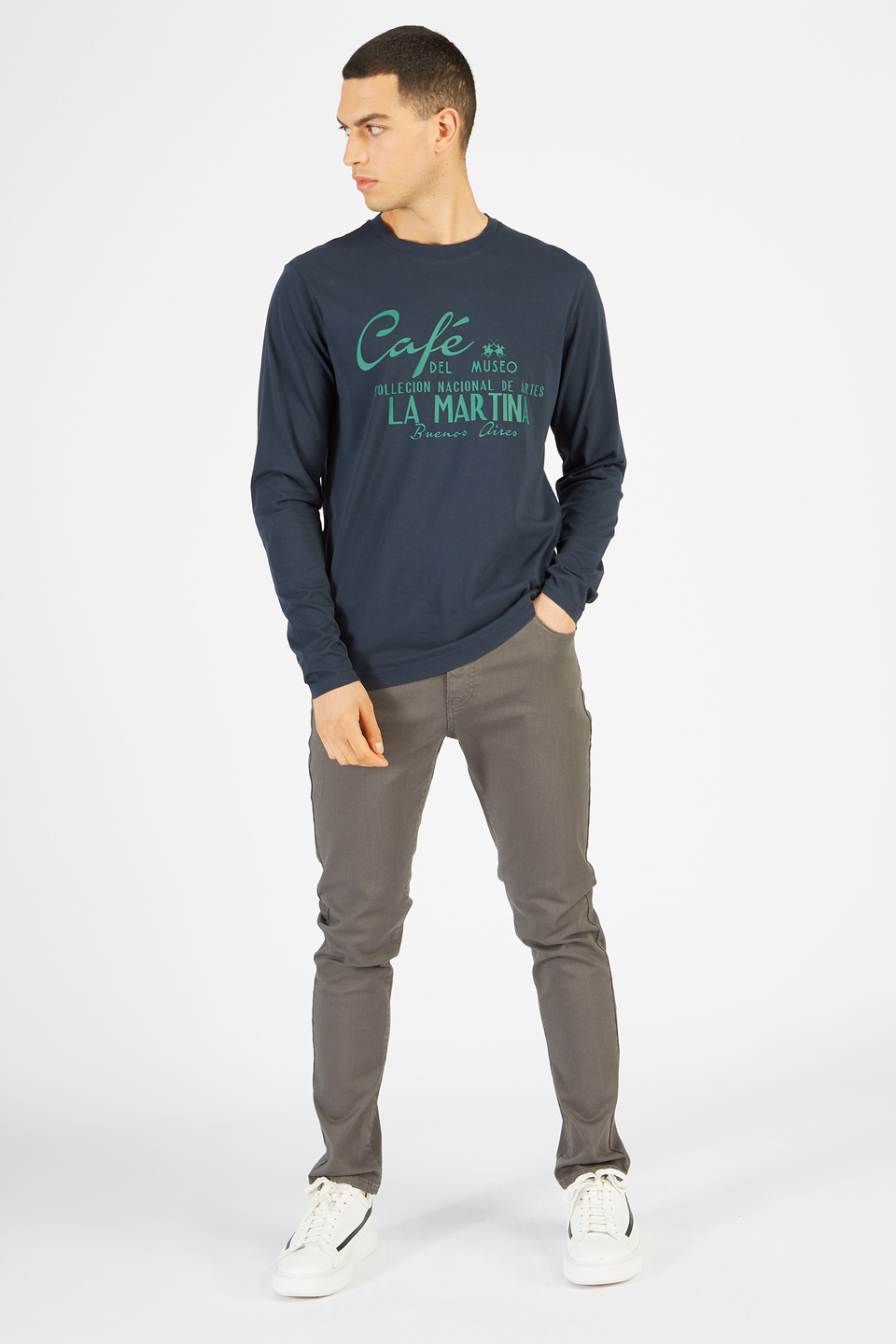 T-shirt à manches longues en coton 100 % régulier pour hommes | La Martina - Official Online Shop
