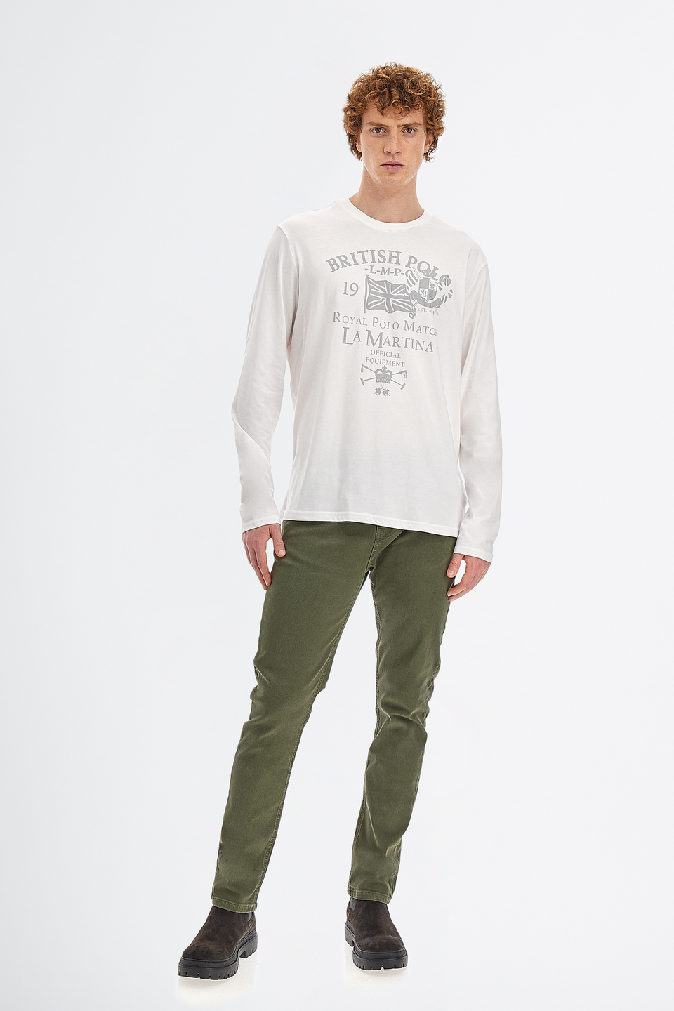 Camiseta de manga larga de algodón 100% regular para hombre | La Martina - Official Online Shop