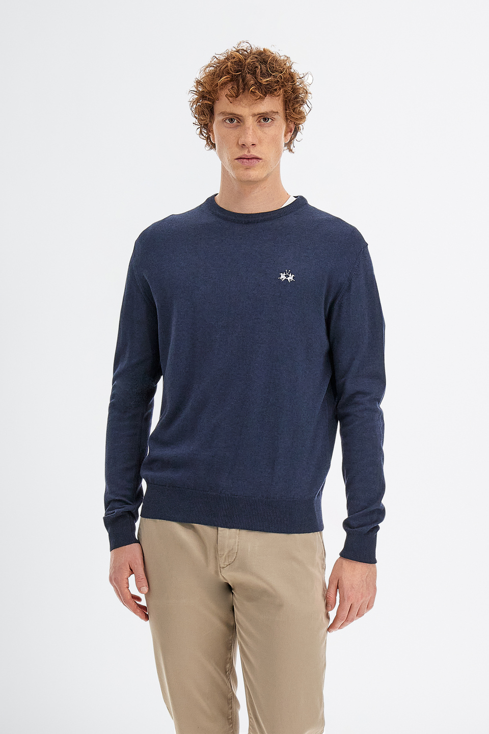 Pull tricot pour homme à manches longues en coton mélangé laine coupe classique | La Martina - Official Online Shop