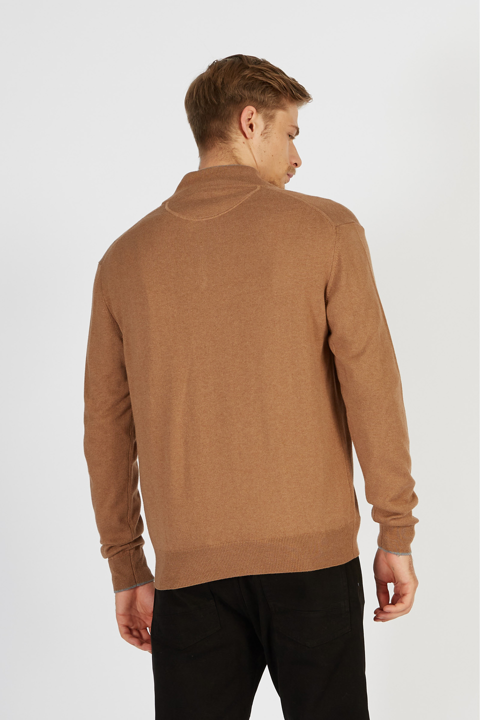 Men’s knitted sweater with long sleeves in cotton and regular fit wool blend with zip neckline | La Martina - Official Online Shop