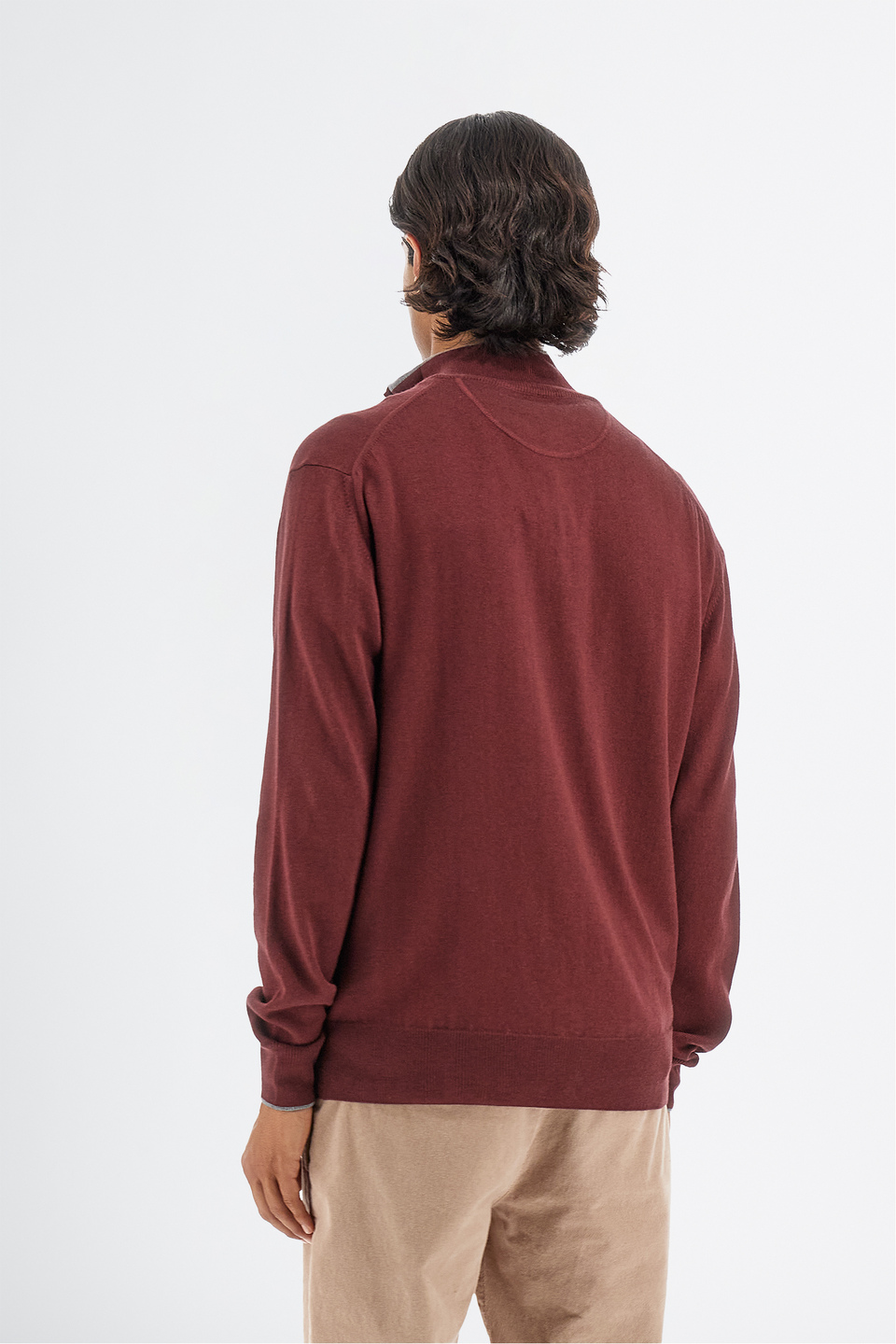 Jersey de punto para hombre de manga larga en mezcla de algodón regular fit con cuello de cremallera | La Martina - Official Online Shop