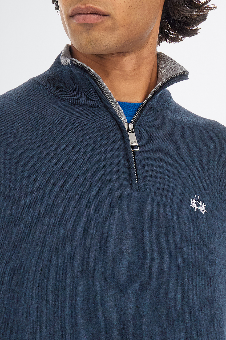 Pull tricot pour homme à manches longues en coton mélangé à la laine régulière avec col zippé | La Martina - Official Online Shop