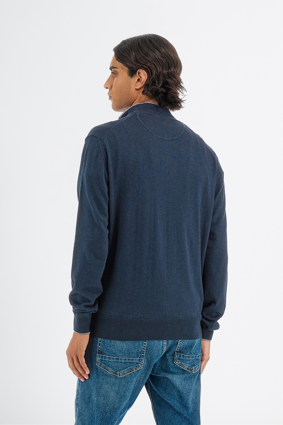 Jersey de punto para hombre de manga larga en mezcla de algodón regular fit con cuello de cremallera | La Martina - Official Online Shop