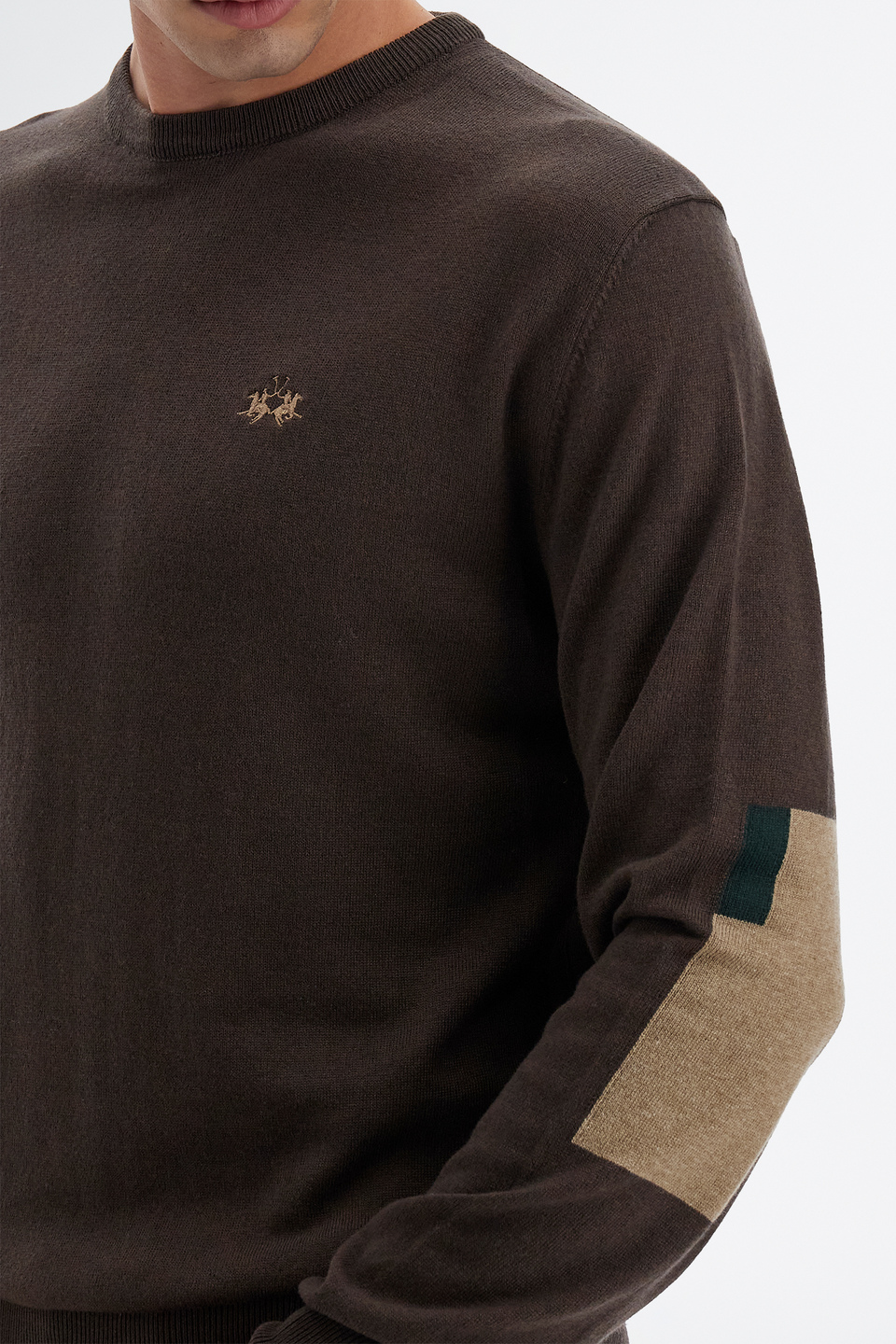 Men’s knit sweater with long sleeves in cotton blend wool regular fit crew neck | La Martina - Official Online Shop