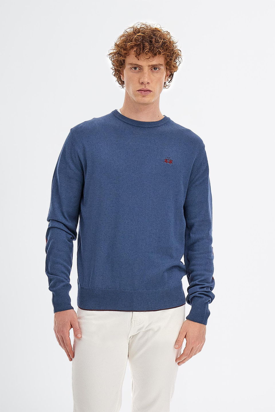 Men\'s knit sweater with long sleeves in cotton blend wool regular fit crew  neck Ensign Blue La Martina | Shop Online