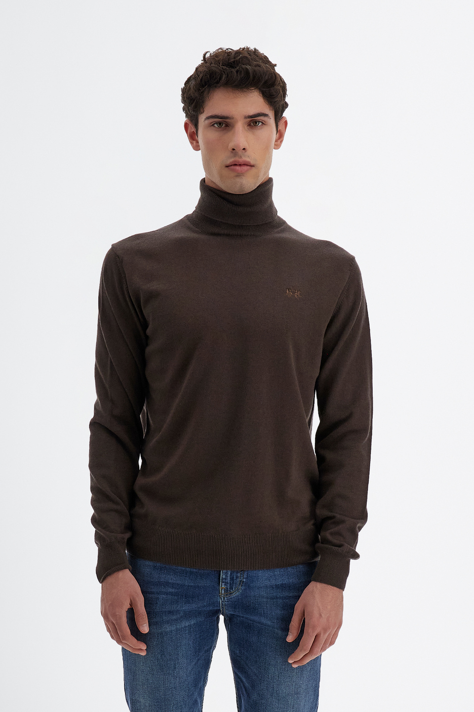 Camiseta de hombre de manga larga cuello alto en mezcla de algodón y lana regular fit | La Martina - Official Online Shop