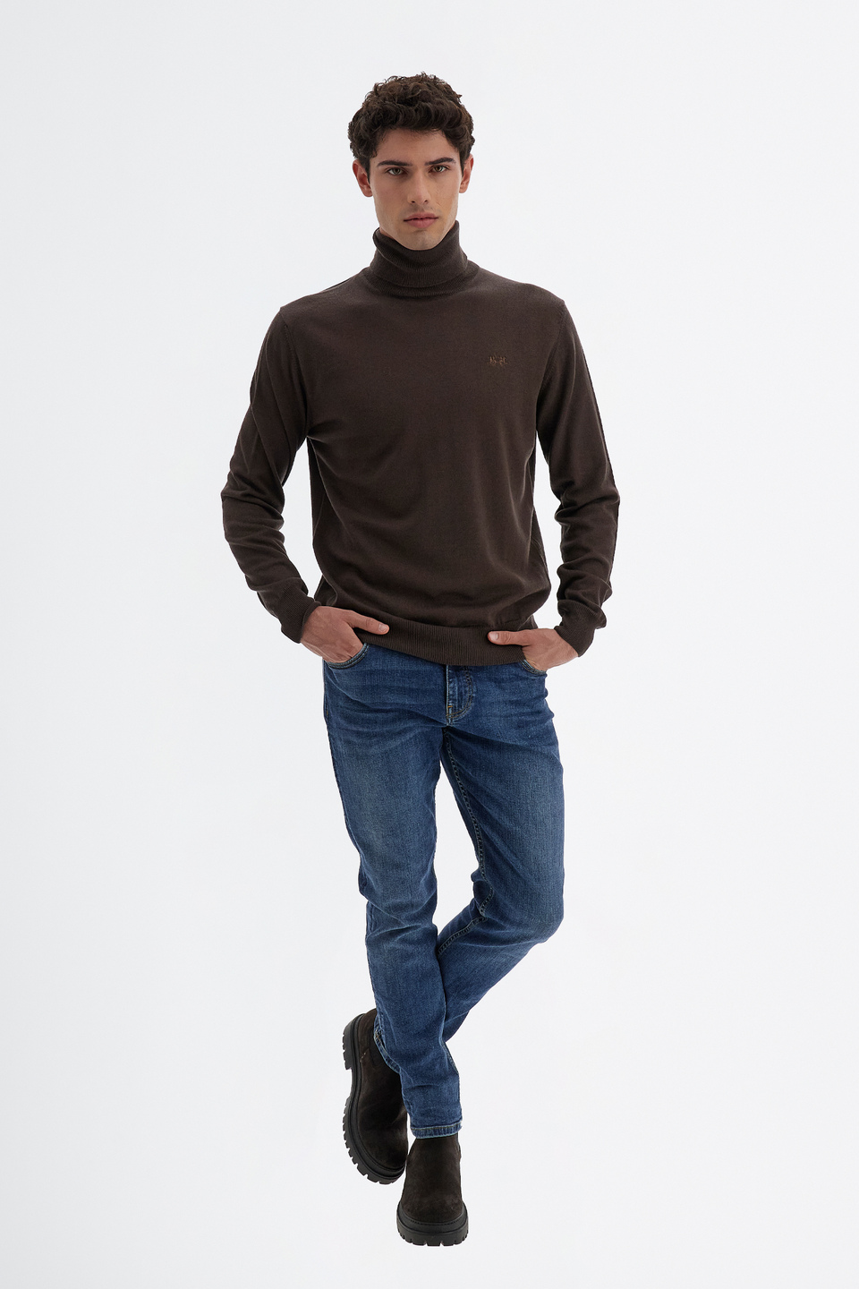Camiseta de hombre de manga larga cuello alto en mezcla de algodón y lana  regular fit Pinecone La Martina