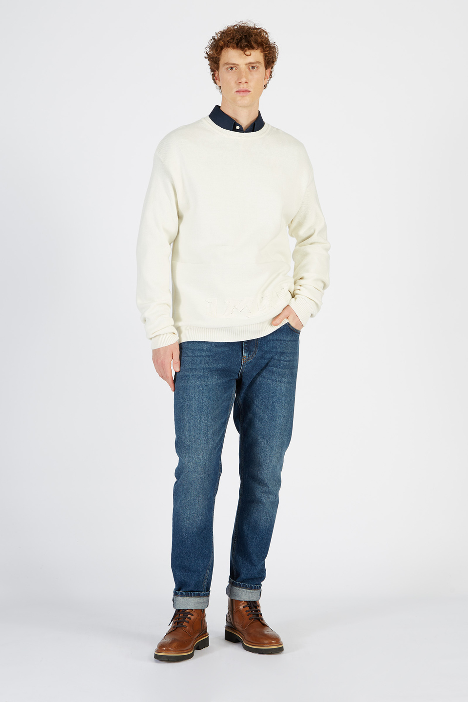 Sweat-shirt pour homme en coton mélangé laine à manches longues modèle oversize | La Martina - Official Online Shop