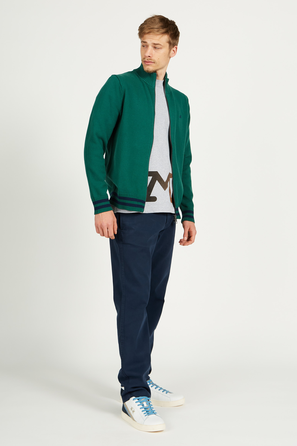 Men’s sweatshirt with front zip closure in 100% cotton comfort fit | La Martina - Official Online Shop