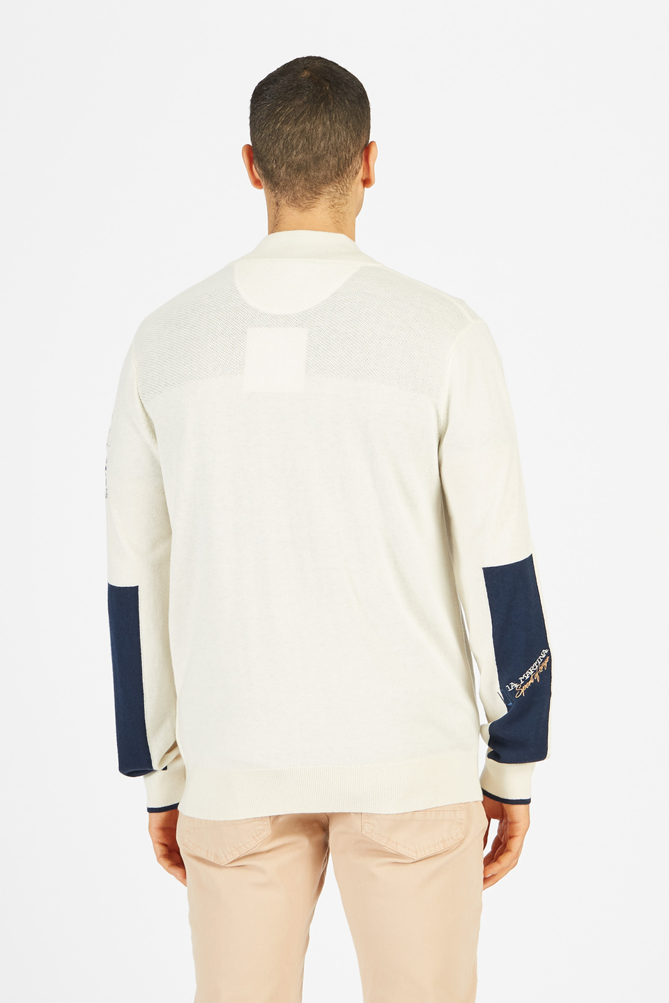 Men’s knitted sweater with long sleeves in cotton wool blend with regular fit zip | La Martina - Official Online Shop