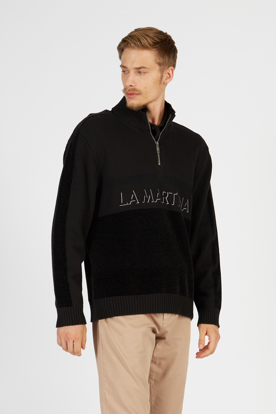 Herrenstrickpullover mit langen Ärmeln aus Baumwoll- und Wollmischung | La Martina - Official Online Shop