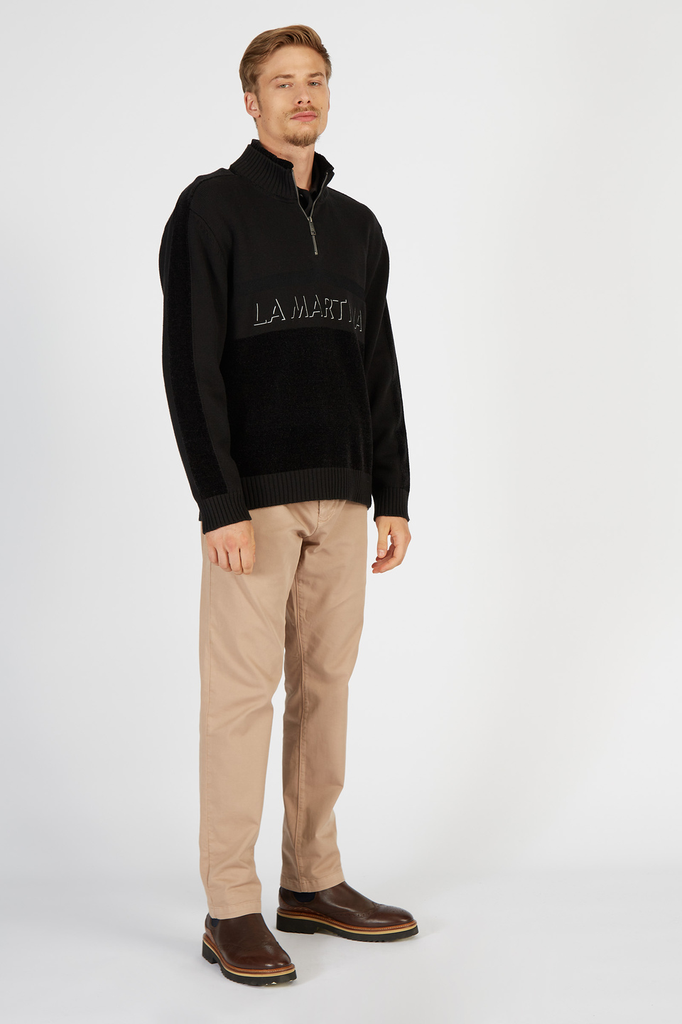 Chandail en tricot pour hommes avec manches longues en coton et laine | La Martina - Official Online Shop