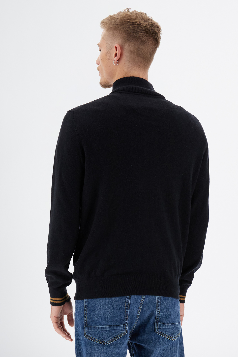 Chandail en tricot pour hommes avec manches longues en mélange de coton, col zippé coupe classique | La Martina - Official Online Shop