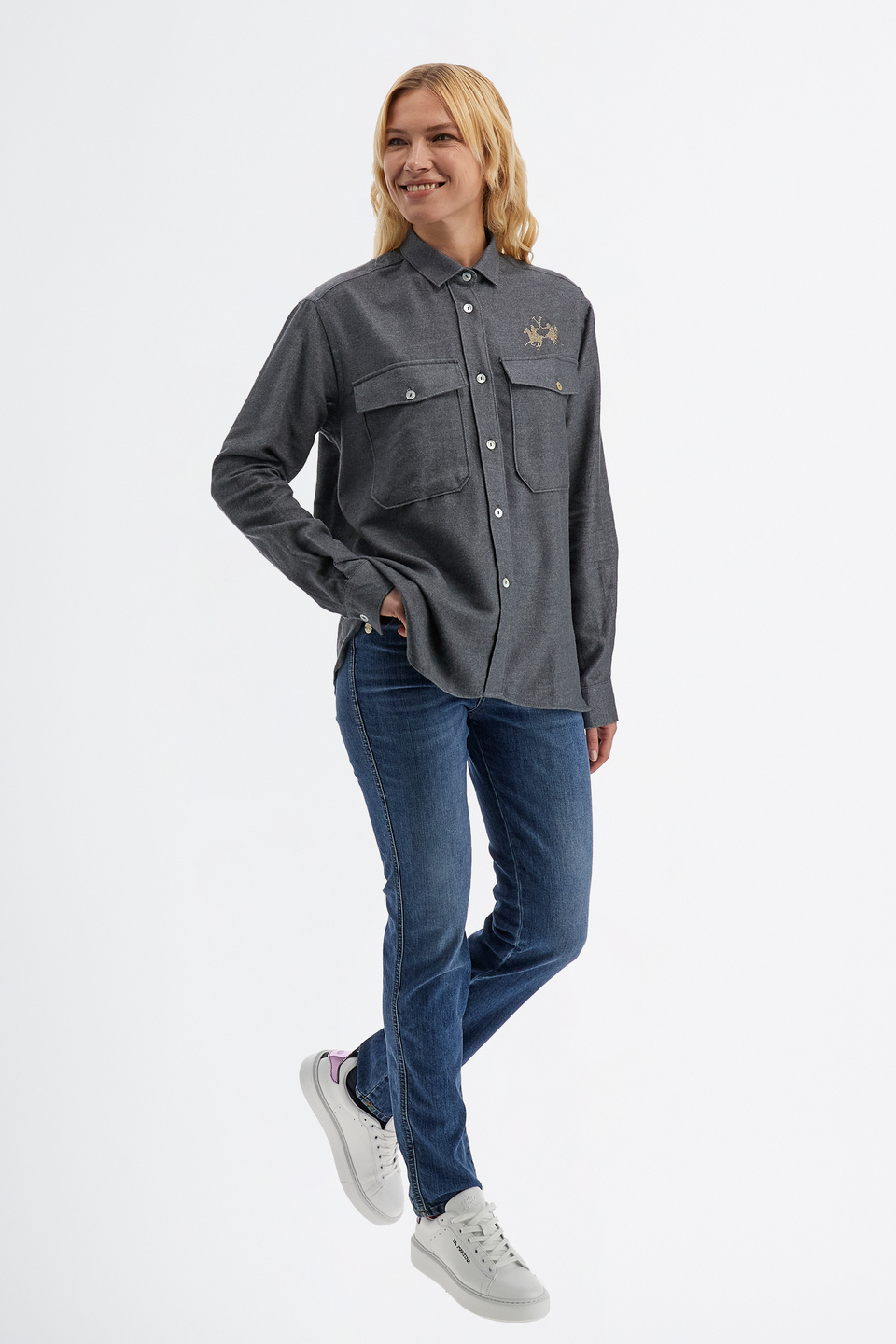Damenhemd aus Flanell Zeitloser Regular Fit mit langen Ärmeln | La Martina - Official Online Shop