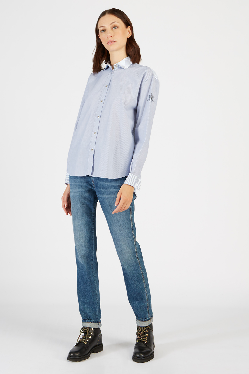 Camicia donna Timeless a righe in cotone maniche lunghe regular fit | La Martina - Official Online Shop