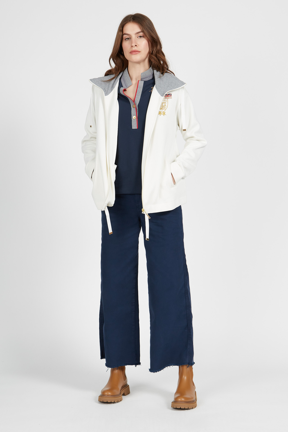 Damen Baumwollsweat mit Stehkragen und Zip regular fit Front | La Martina - Official Online Shop