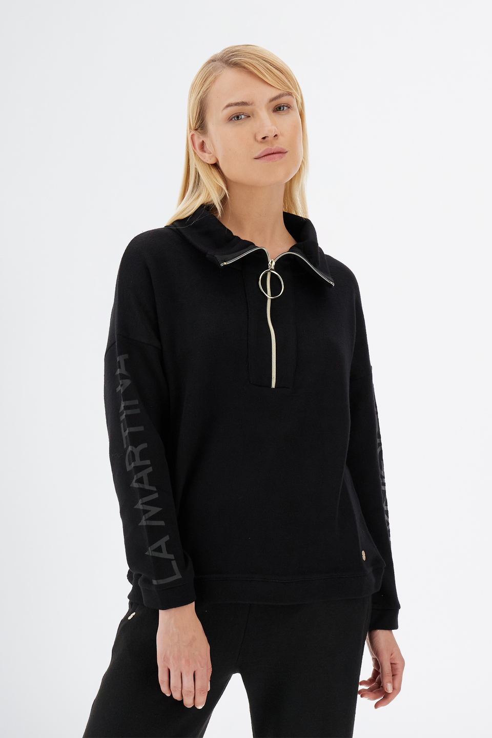 Women’s Jet Set sweatshirt in mixed fabric with half-zip | La Martina - Official Online Shop