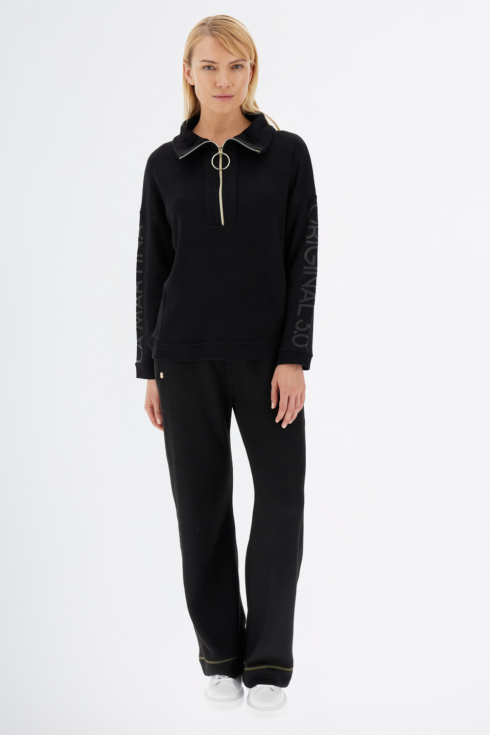 Damen-Sweatshirt Jet Set aus Mischgewebe mit halbem Reißverschluss | La Martina - Official Online Shop