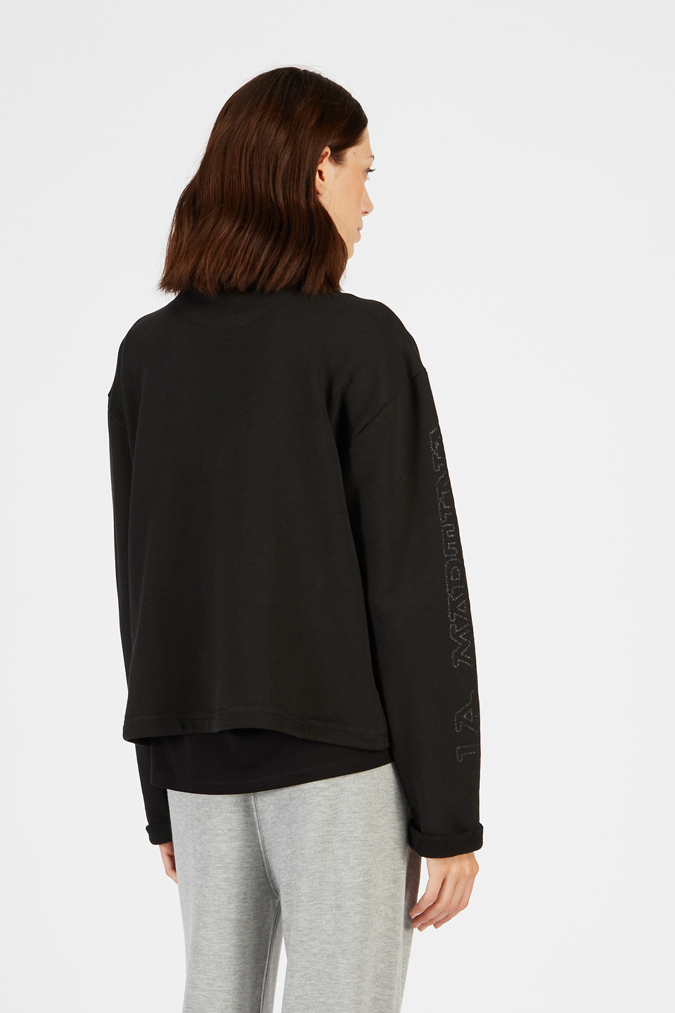 Sweat-shirt à col montant en coton pour femme avec fermeture éclair à l’avant | La Martina - Official Online Shop