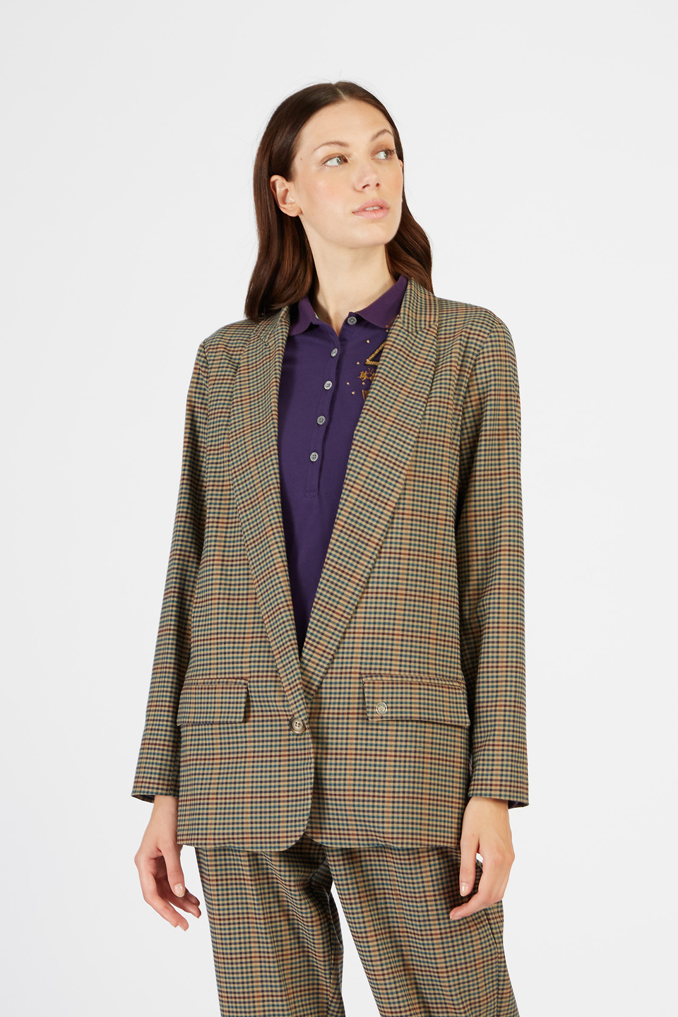 Women’s single-breasted twill jacquard blazer with pockets in regular fit | La Martina - Official Online Shop