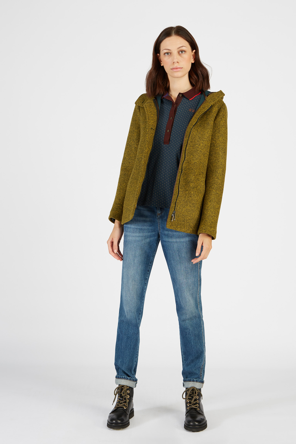 Damen Jacke in Wolloptik mit Kapuze und Reißverschluss | La Martina - Official Online Shop