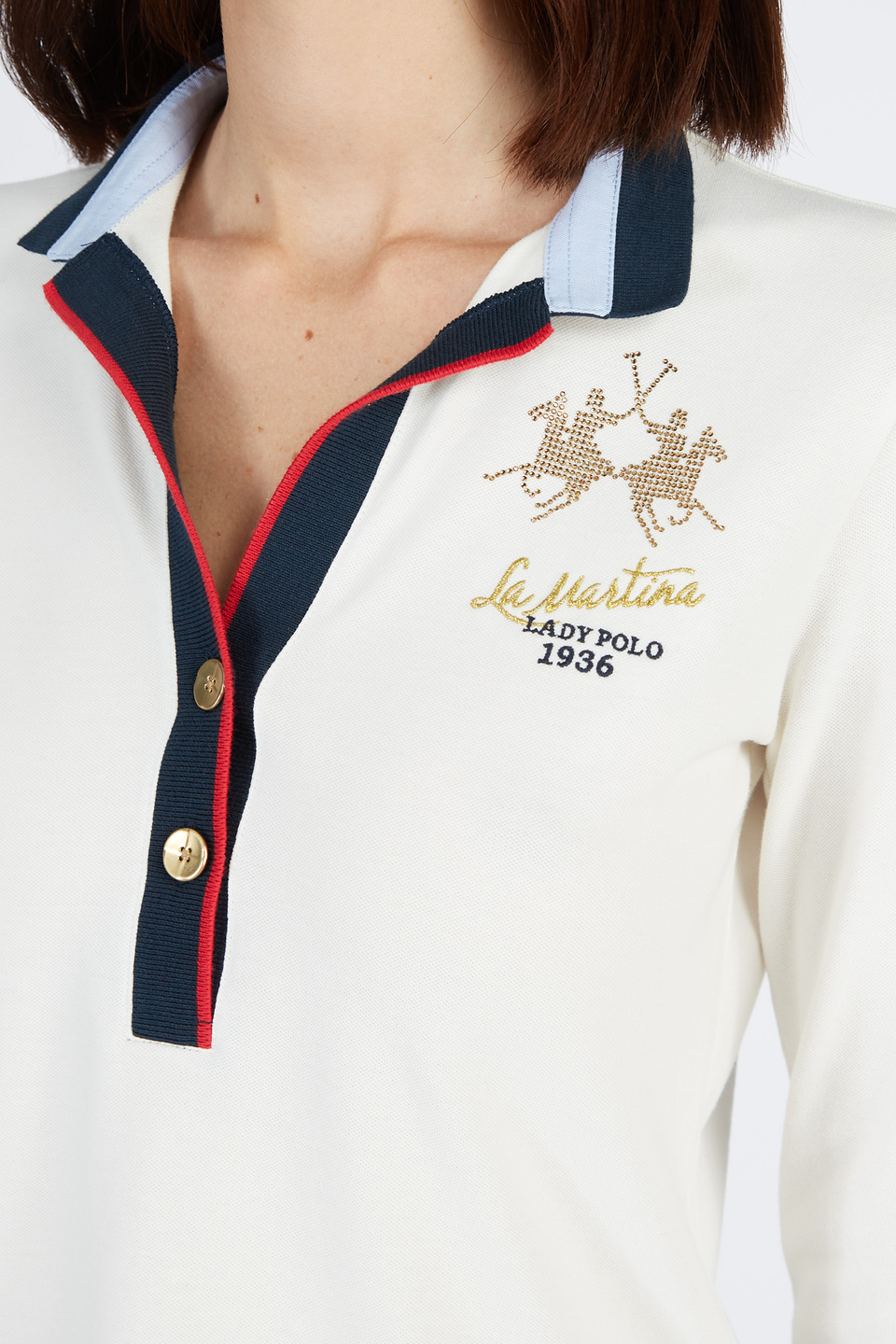 Women’s regular fit stretch cotton long sleeve polo shirt | La Martina - Official Online Shop