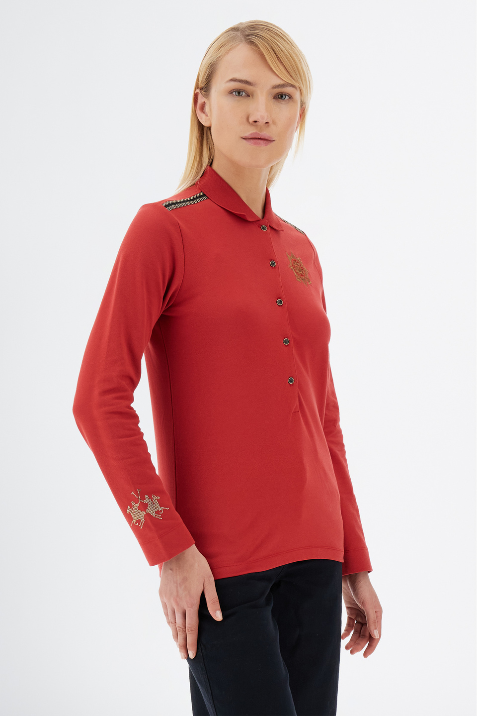 Polo femme Guards manches longues en coton piqué stretch | La Martina - Official Online Shop