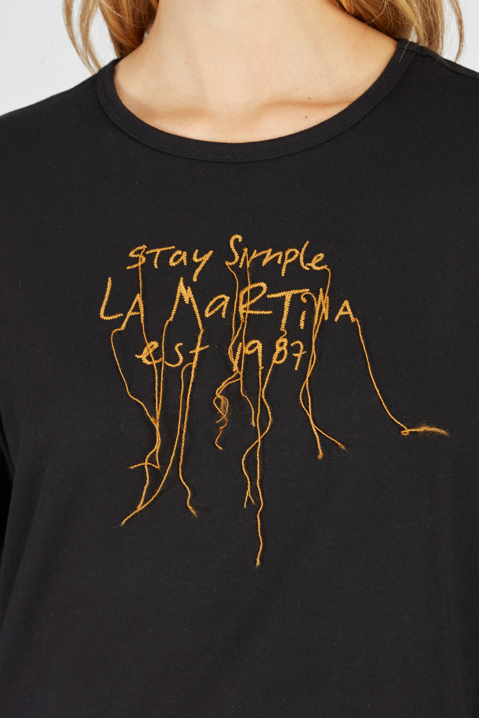 T-shirt en coton à encolure ronde pour femmes à manches longues | La Martina - Official Online Shop