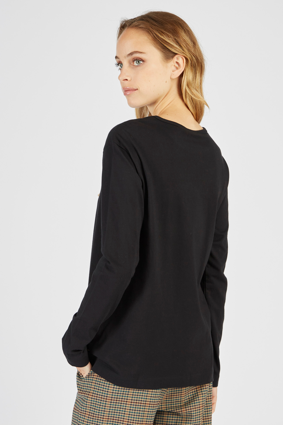 Damen-T-Shirt aus Baumwolle mit Rundhalsausschnitt und langen Ärmeln | La Martina - Official Online Shop