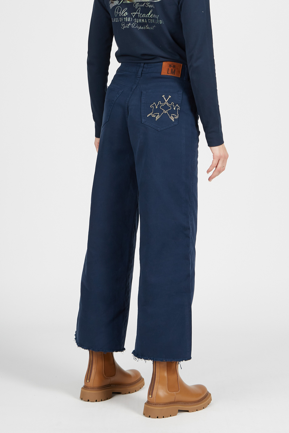 Women’s wide high-waisted trousers in regular fit stretch cotton | La Martina - Official Online Shop