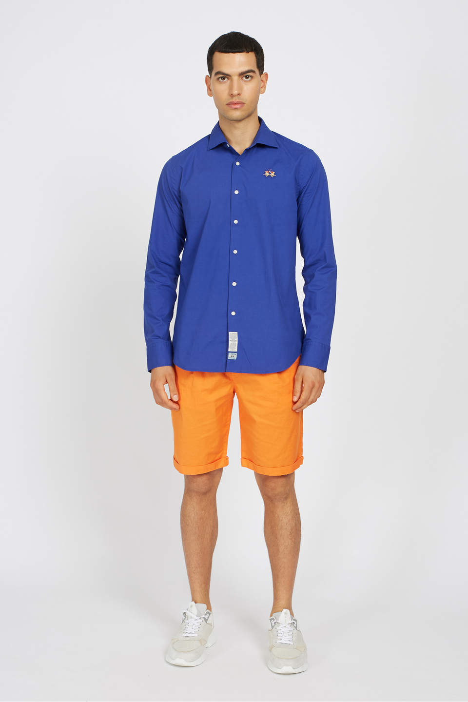 Einfarbiges Langarm-Herrenhemd aus elastischer Baumwolle slim fit  -  Antonello | La Martina - Official Online Shop