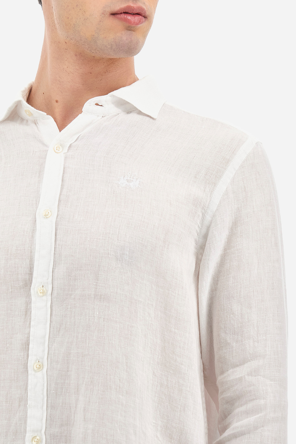 Einfarbiges Langarm-Herrenhemd aus 100 % Leinen regular fit  -  Russel | La Martina - Official Online Shop