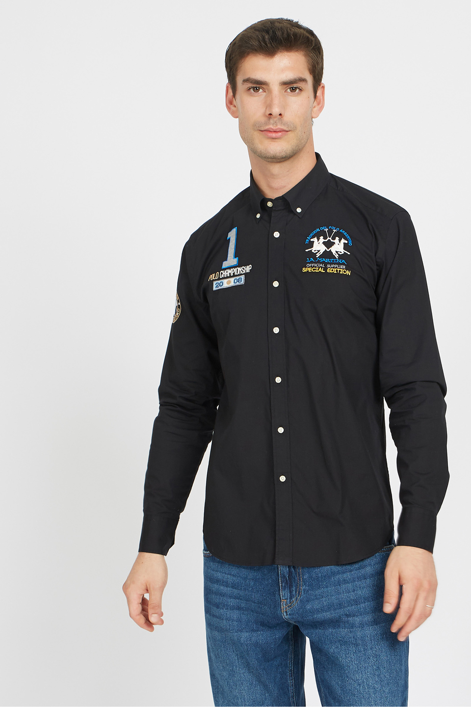 Men's long-sleeved shirt in regular fit stretch cotton - Vijun | La Martina - Official Online Shop